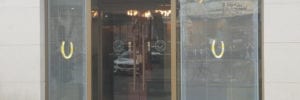 Transparent LED window display Screen in casino window with content