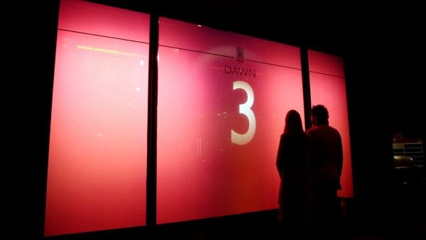 The launch of the Rolls Royce Dawn was handled in style with a Switchable Projection screen displaying a countdown for passers by